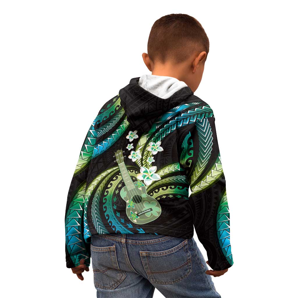 Hawaiian Ukulele Kid Hoodie Chartreuse Cyan Fantastic Plumeria