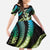 Hawaiian Ukulele Kid Short Sleeve Dress Chartreuse Cyan Fantastic Plumeria