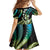 Hawaiian Ukulele Kid Short Sleeve Dress Chartreuse Cyan Fantastic Plumeria