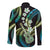 Hawaiian Ukulele Long Sleeve Button Shirt Chartreuse Cyan Fantastic Plumeria