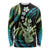 Hawaiian Ukulele Long Sleeve Shirt Chartreuse Cyan Fantastic Plumeria