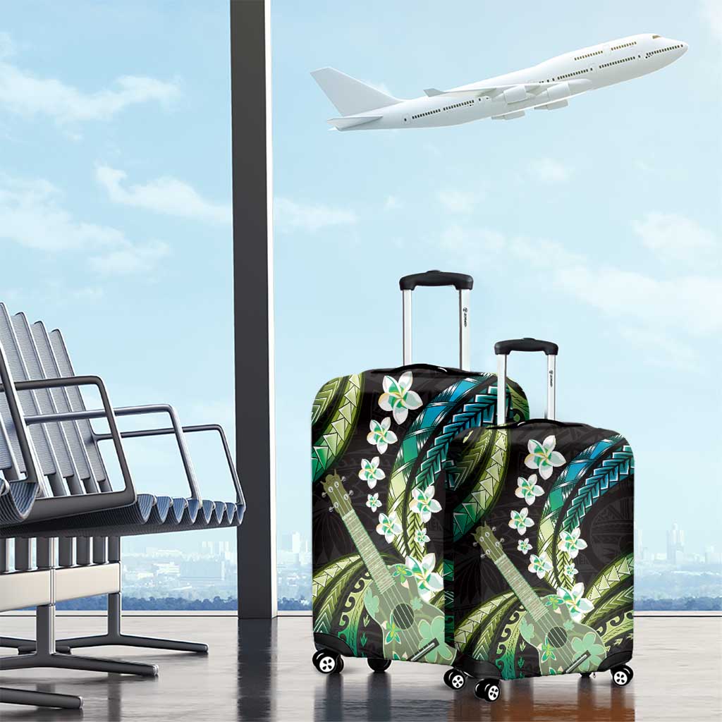 Hawaiian Ukulele Luggage Cover Chartreuse Cyan Fantastic Plumeria