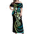 Hawaiian Ukulele Off Shoulder Maxi Dress Chartreuse Cyan Fantastic Plumeria