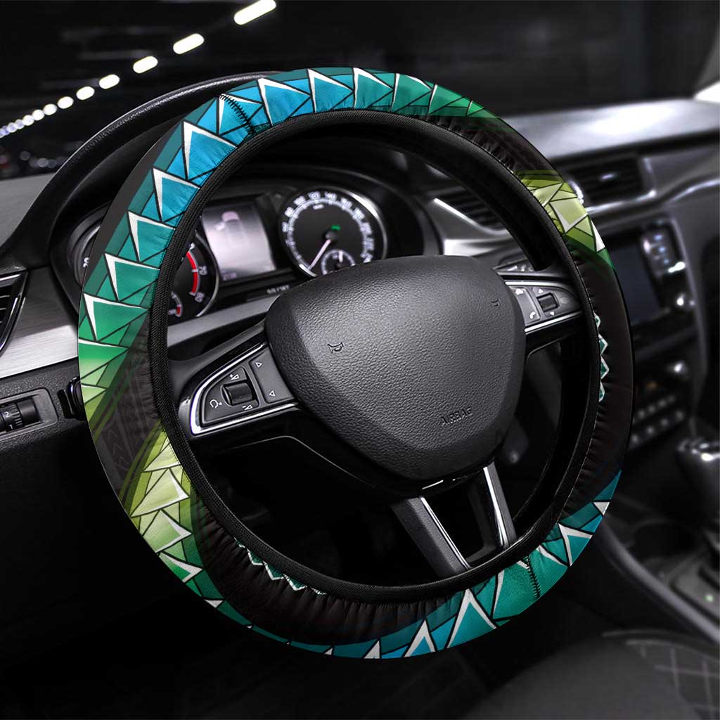 Hawaiian Ukulele Steering Wheel Cover Chartreuse Cyan Fantastic Plumeria