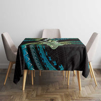 Hawaiian Ukulele Tablecloth Chartreuse Cyan Fantastic Plumeria