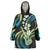 Hawaiian Ukulele Wearable Blanket Hoodie Chartreuse Cyan Fantastic Plumeria
