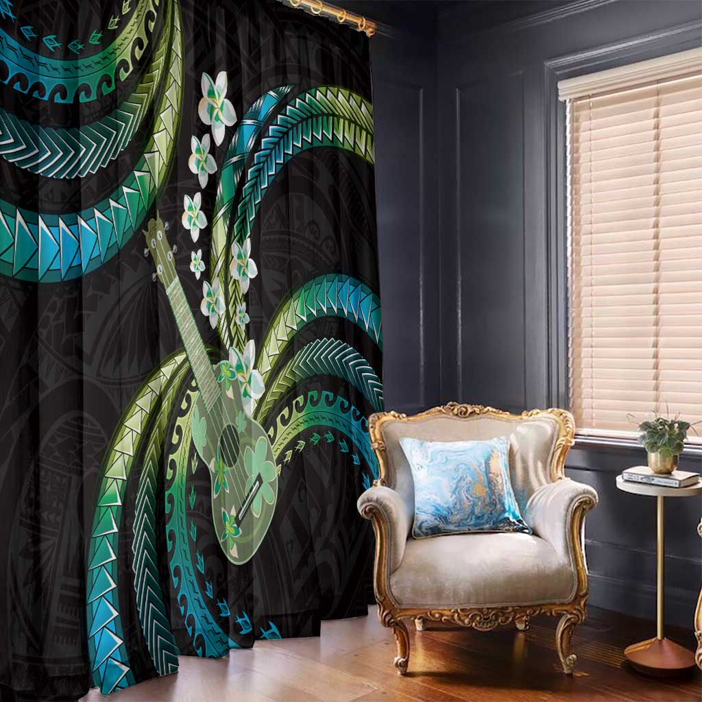 Hawaiian Ukulele Window Curtain Chartreuse Cyan Fantastic Plumeria