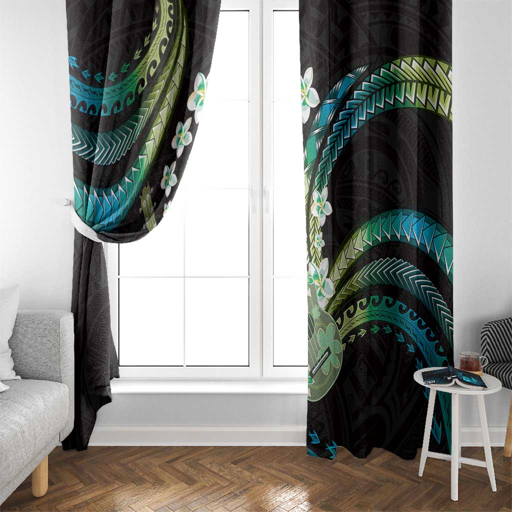 Hawaiian Ukulele Window Curtain Chartreuse Cyan Fantastic Plumeria