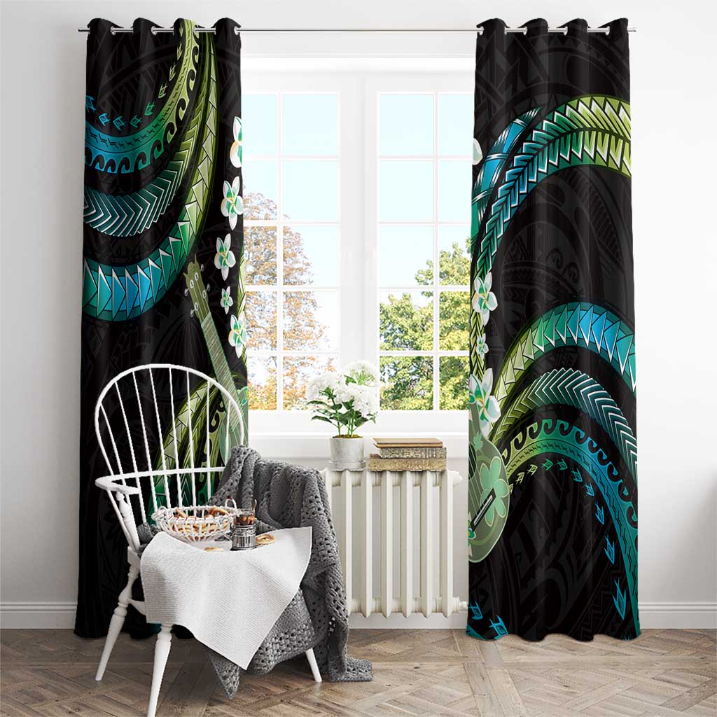 Hawaiian Ukulele Window Curtain Chartreuse Cyan Fantastic Plumeria