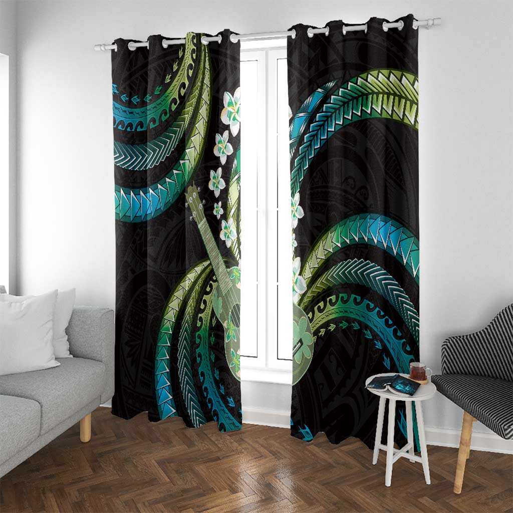 Hawaiian Ukulele Window Curtain Chartreuse Cyan Fantastic Plumeria