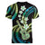 Hawaiian Ukulele Women V-Neck T-Shirt Chartreuse Cyan Fantastic Plumeria