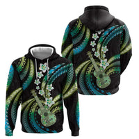 Hawaiian Ukulele Zip Hoodie Chartreuse Cyan Fantastic Plumeria