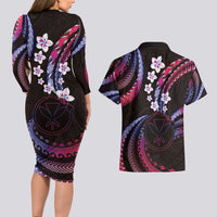 Hawaii Map Kanaka Maoli Couples Matching Long Sleeve Bodycon Dress and Hawaiian Shirt Fantastic Frangipani Sweet Dream LT01 - Polynesian Pride