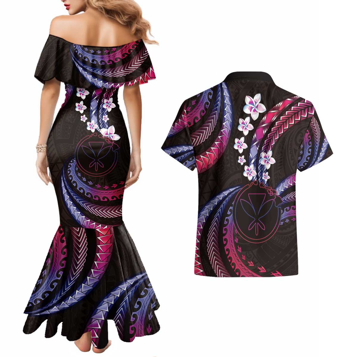 Hawaii Map Kanaka Maoli Couples Matching Mermaid Dress and Hawaiian Shirt Fantastic Frangipani Sweet Dream LT01 - Polynesian Pride