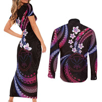 Hawaii Map Kanaka Maoli Couples Matching Short Sleeve Bodycon Dress and Long Sleeve Button Shirt Fantastic Frangipani Sweet Dream LT01 - Polynesian Pride