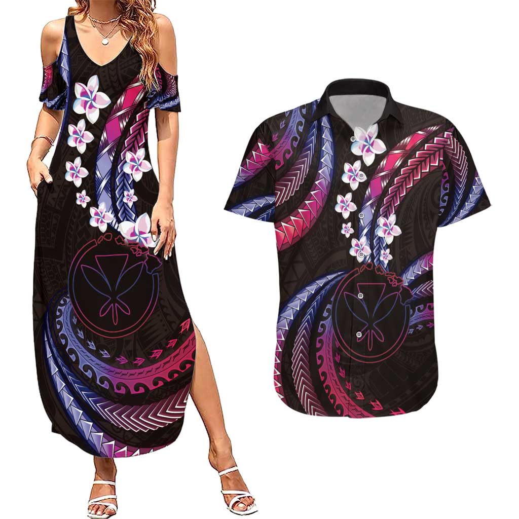 Hawaii Map Kanaka Maoli Couples Matching Summer Maxi Dress and Hawaiian Shirt Fantastic Frangipani Sweet Dream LT01 Pink - Polynesian Pride