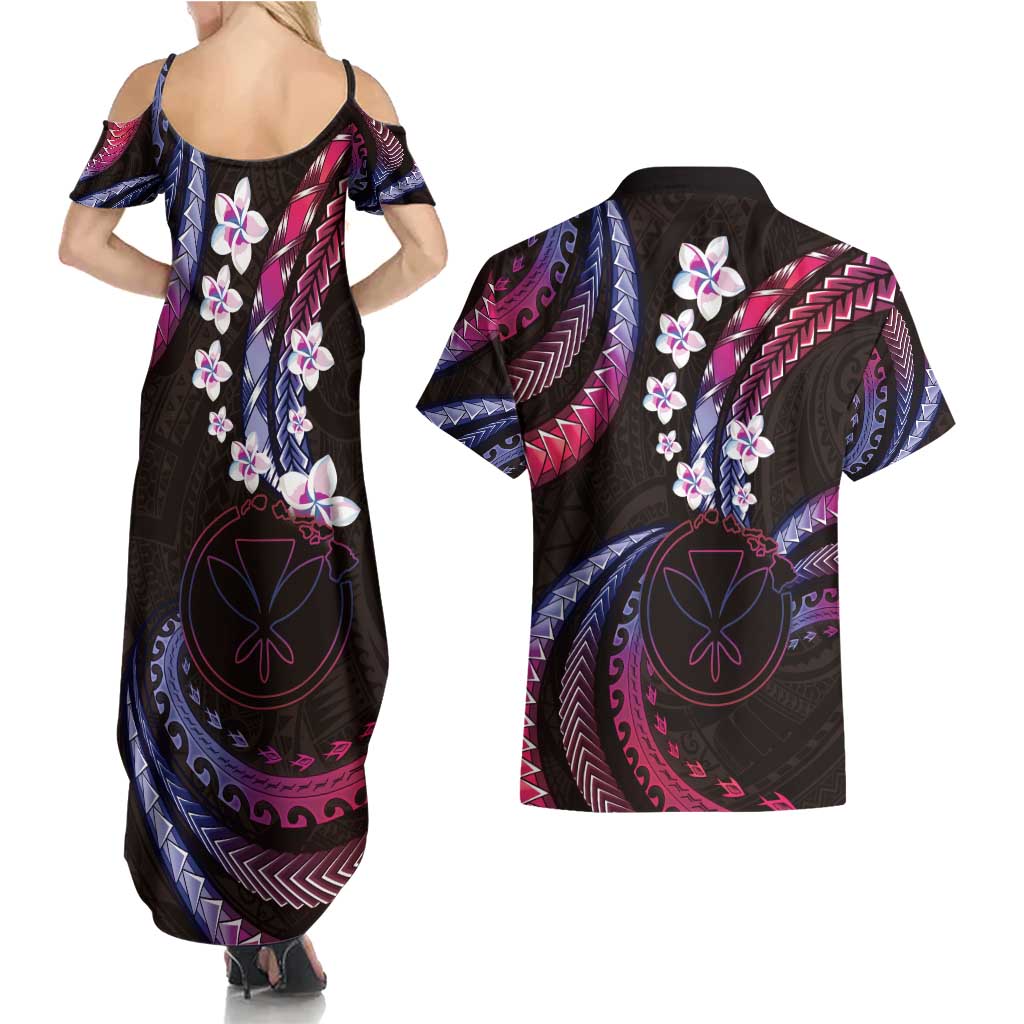 Hawaii Map Kanaka Maoli Couples Matching Summer Maxi Dress and Hawaiian Shirt Fantastic Frangipani Sweet Dream LT01 - Polynesian Pride