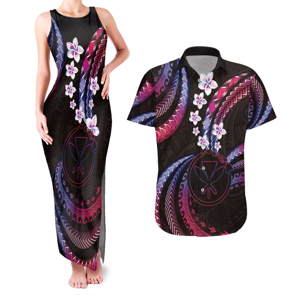 Hawaii Map Kanaka Maoli Couples Matching Tank Maxi Dress and Hawaiian Shirt Fantastic Frangipani Sweet Dream LT01 Pink - Polynesian Pride