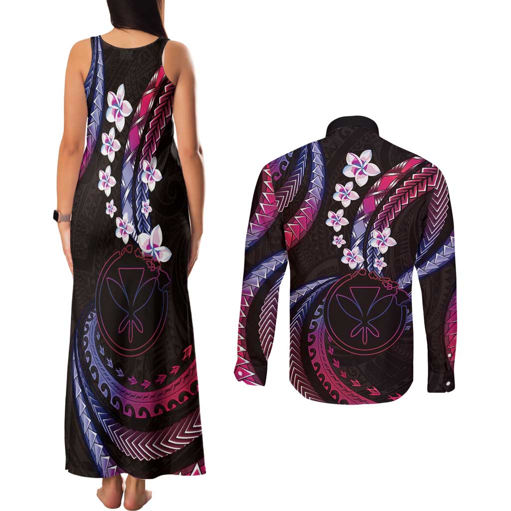 Hawaii Map Kanaka Maoli Couples Matching Tank Maxi Dress and Long Sleeve Button Shirt Fantastic Frangipani Sweet Dream LT01 - Polynesian Pride