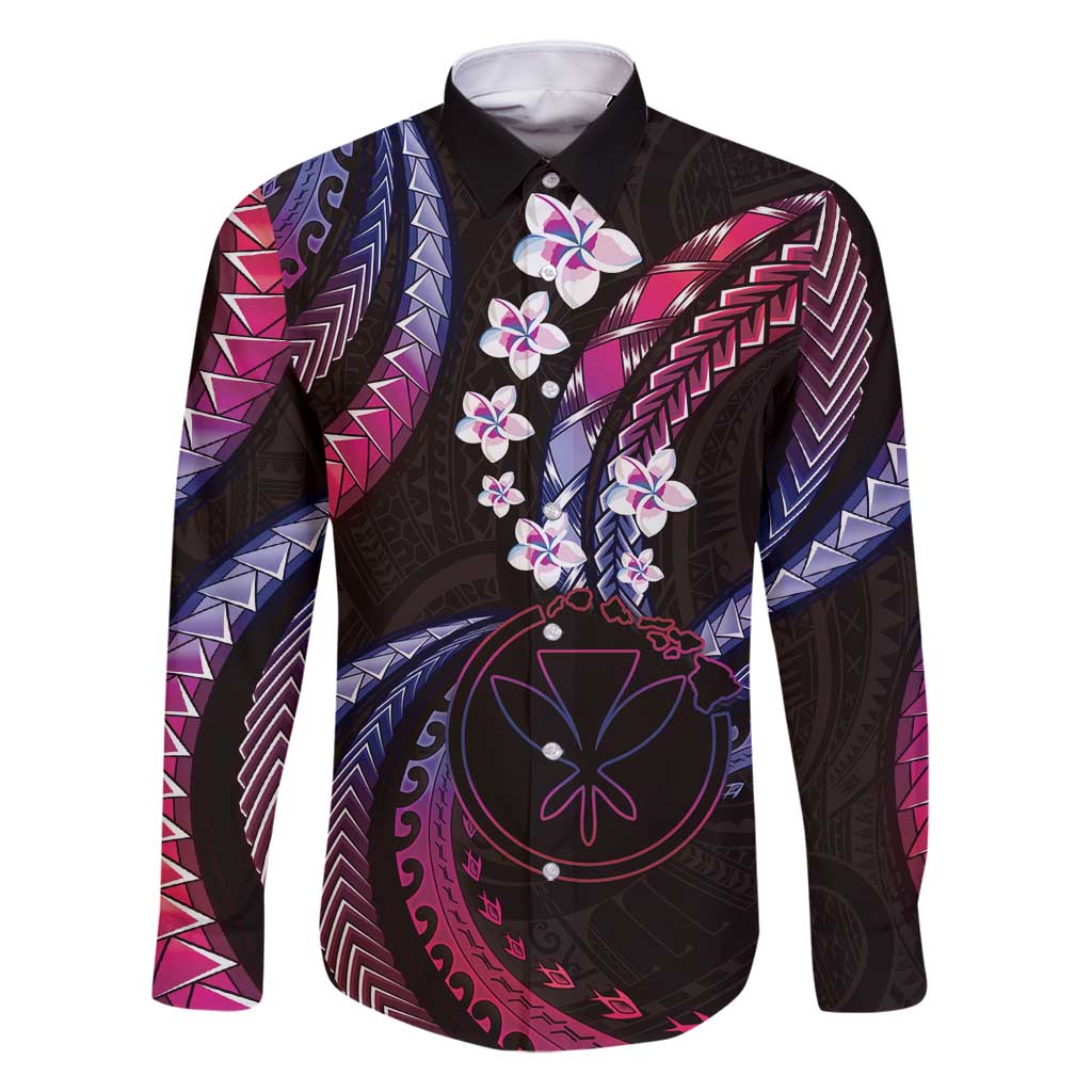 Hawaii Map Kanaka Maoli Family Matching Long Sleeve Bodycon Dress and Hawaiian Shirt Fantastic Frangipani Sweet Dream LT01 Dad's Shirt - Long Sleeve Pink - Polynesian Pride