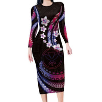 Hawaii Map Kanaka Maoli Family Matching Long Sleeve Bodycon Dress and Hawaiian Shirt Fantastic Frangipani Sweet Dream LT01 Mom's Dress Pink - Polynesian Pride