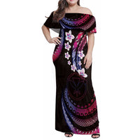 Hawaii Map Kanaka Maoli Family Matching Off Shoulder Maxi Dress and Hawaiian Shirt Fantastic Frangipani Sweet Dream LT01 Mom's Dress Pink - Polynesian Pride