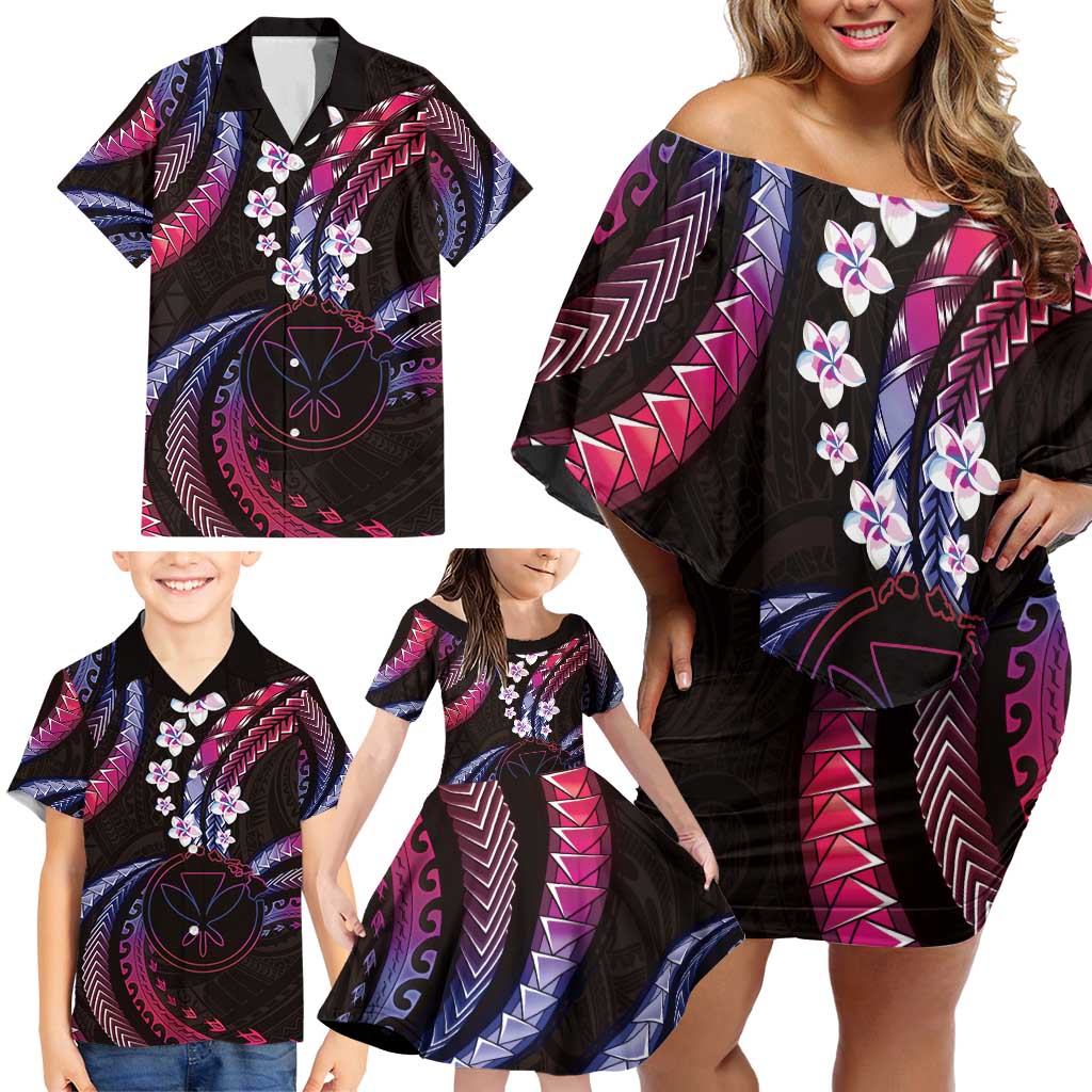 Hawaii Map Kanaka Maoli Family Matching Off Shoulder Short Dress and Hawaiian Shirt Fantastic Frangipani Sweet Dream LT01 - Polynesian Pride