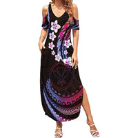Hawaii Map Kanaka Maoli Family Matching Summer Maxi Dress and Hawaiian Shirt Fantastic Frangipani Sweet Dream LT01 Mom's Dress Pink - Polynesian Pride