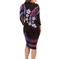Hawaii Map Kanaka Maoli Long Sleeve Bodycon Dress Fantastic Frangipani Sweet Dream
