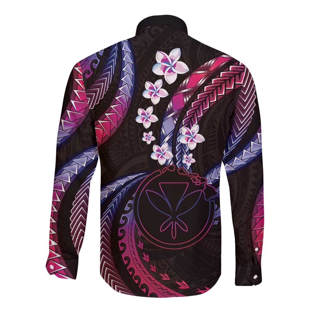 Hawaii Map Kanaka Maoli Long Sleeve Button Shirt Fantastic Frangipani Sweet Dream