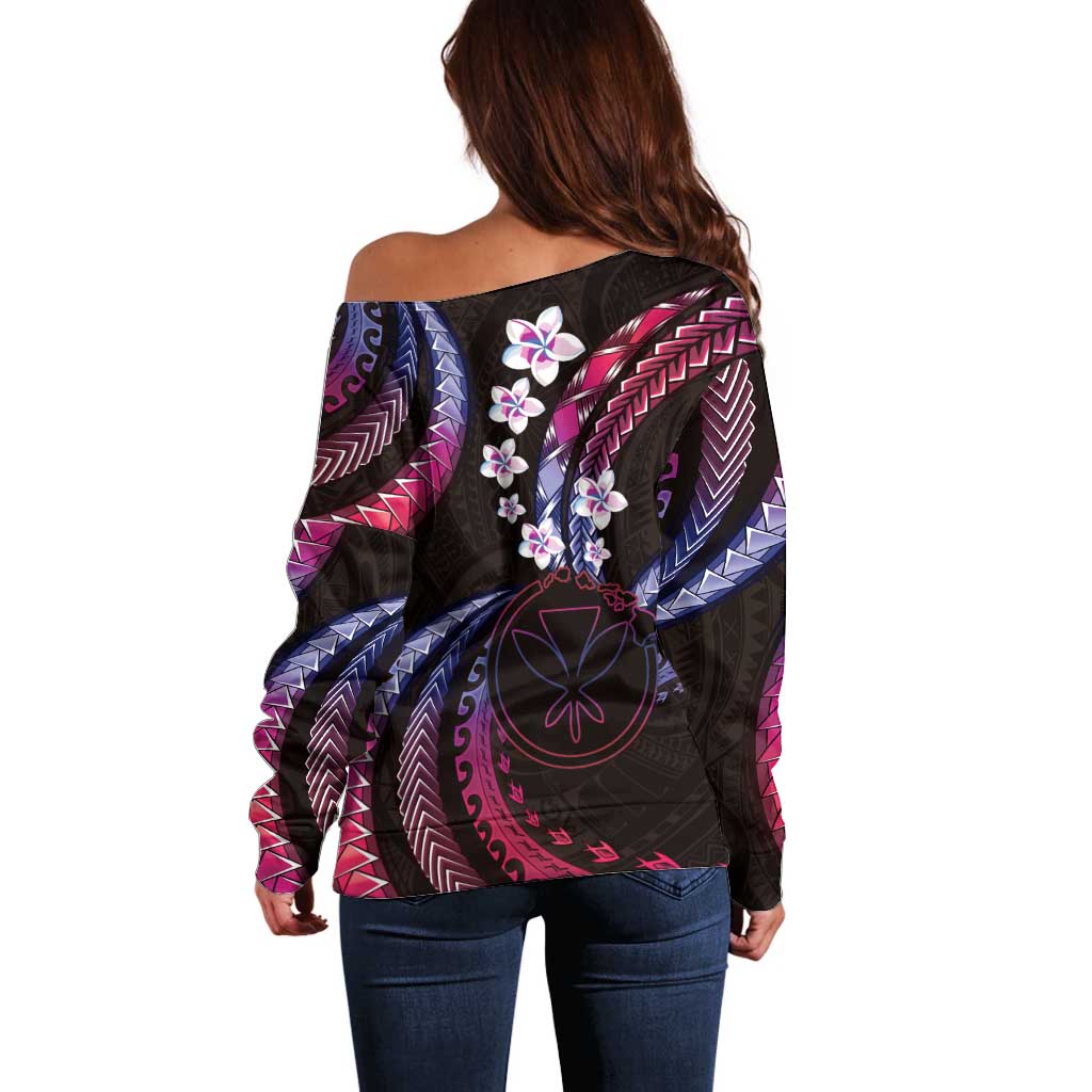 Hawaii Map Kanaka Maoli Off Shoulder Sweater Fantastic Frangipani Sweet Dream LT01 - Polynesian Pride