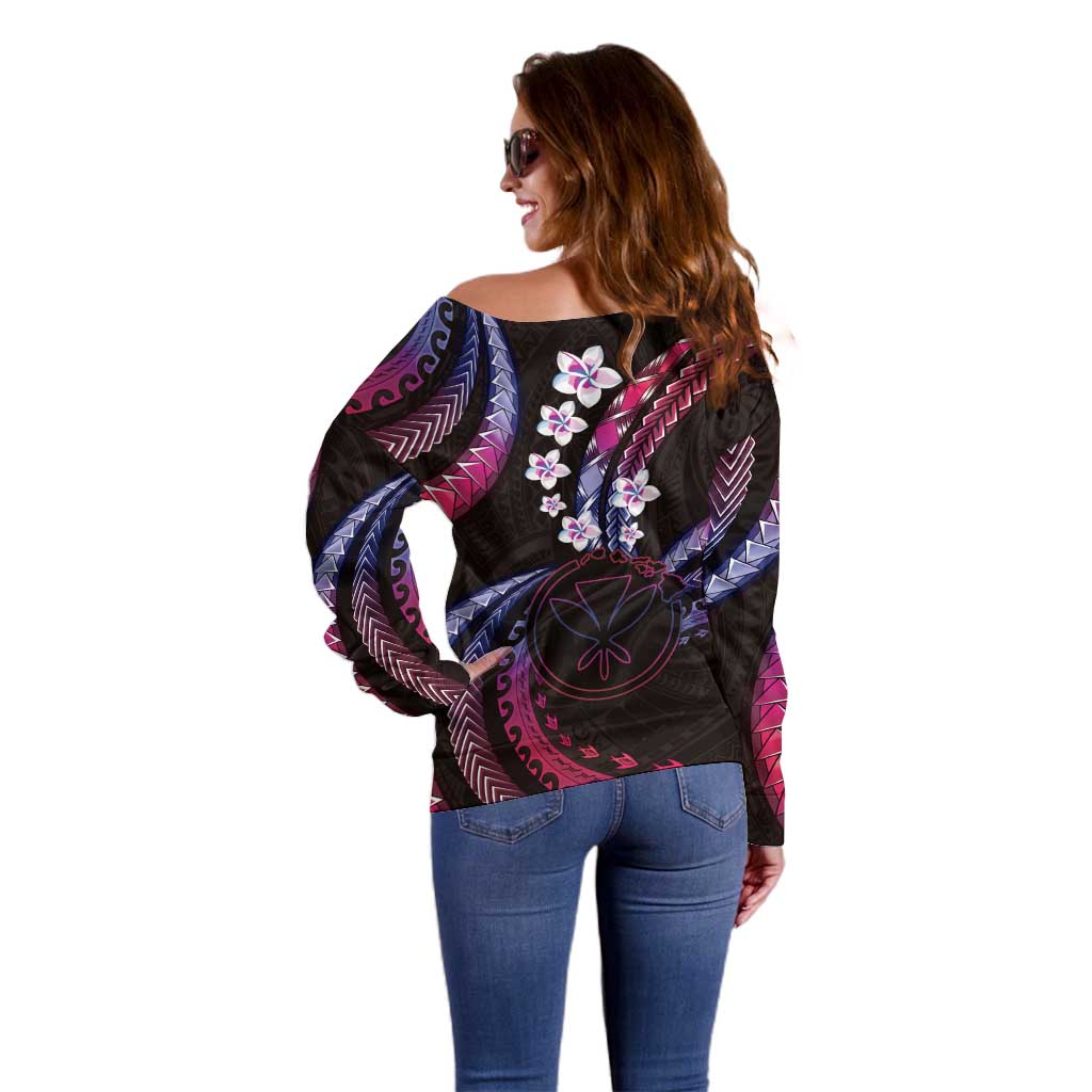 Hawaii Map Kanaka Maoli Off Shoulder Sweater Fantastic Frangipani Sweet Dream LT01 - Polynesian Pride