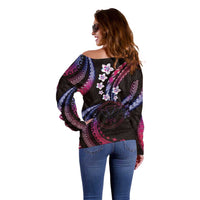 Hawaii Map Kanaka Maoli Off Shoulder Sweater Fantastic Frangipani Sweet Dream LT01 - Polynesian Pride