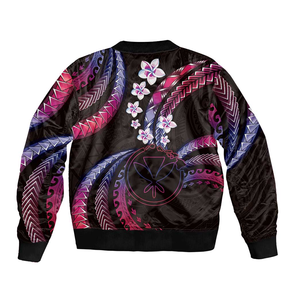 Hawaii Map Kanaka Maoli Sleeve Zip Bomber Jacket Fantastic Frangipani Sweet Dream