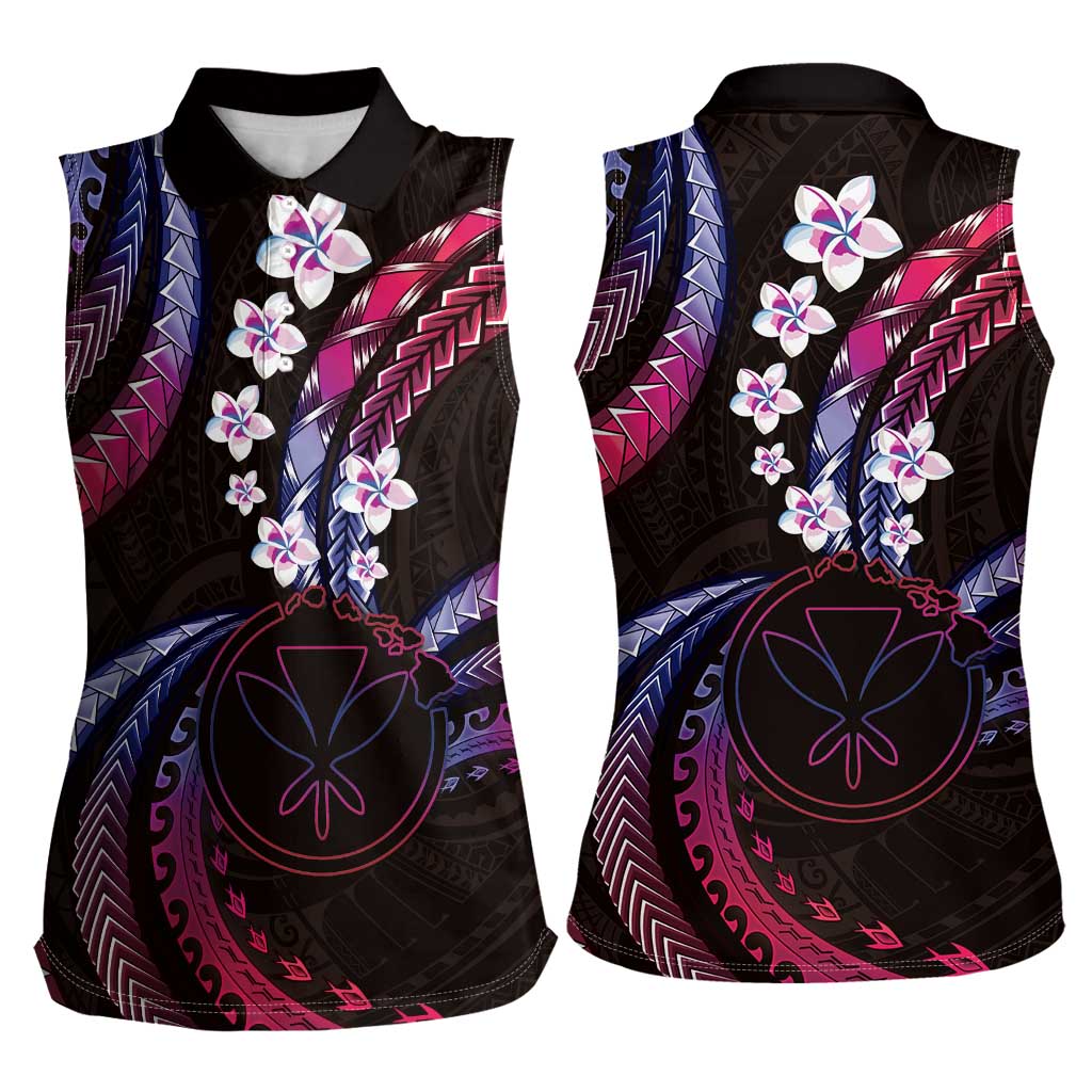 Hawaii Map Kanaka Maoli Women Sleeveless Polo Shirt Fantastic Frangipani Sweet Dream LT01 - Polynesian Pride