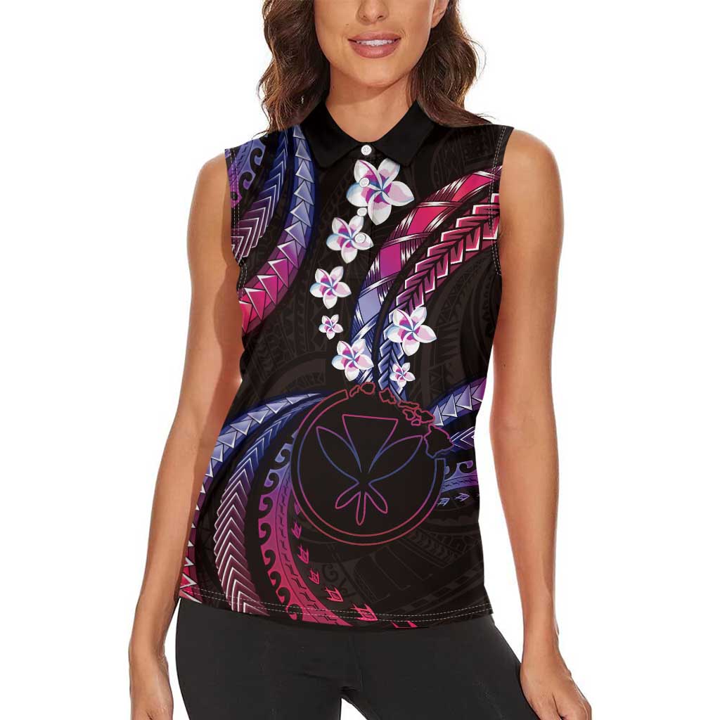 Hawaii Map Kanaka Maoli Women Sleeveless Polo Shirt Fantastic Frangipani Sweet Dream LT01 - Polynesian Pride