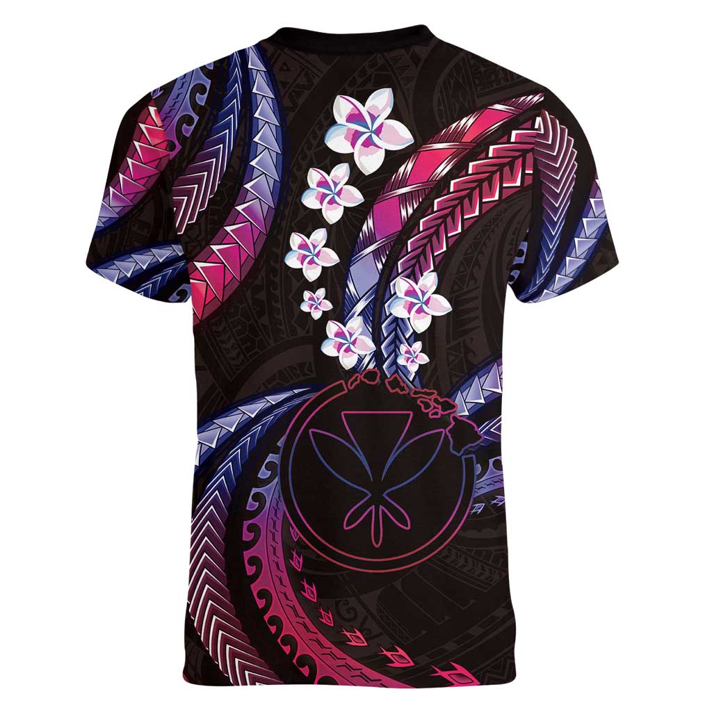 Hawaii Map Kanaka Maoli Women V-Neck T-Shirt Fantastic Frangipani Sweet Dream