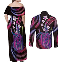 Hawaii King Kamehameha Couples Matching Off Shoulder Maxi Dress and Long Sleeve Button Shirt Fantastic Plumeria Sweet Vibes LT01 - Polynesian Pride