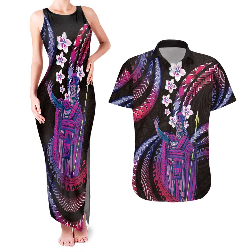 Hawaii King Kamehameha Couples Matching Tank Maxi Dress and Hawaiian Shirt Fantastic Plumeria Sweet Vibes