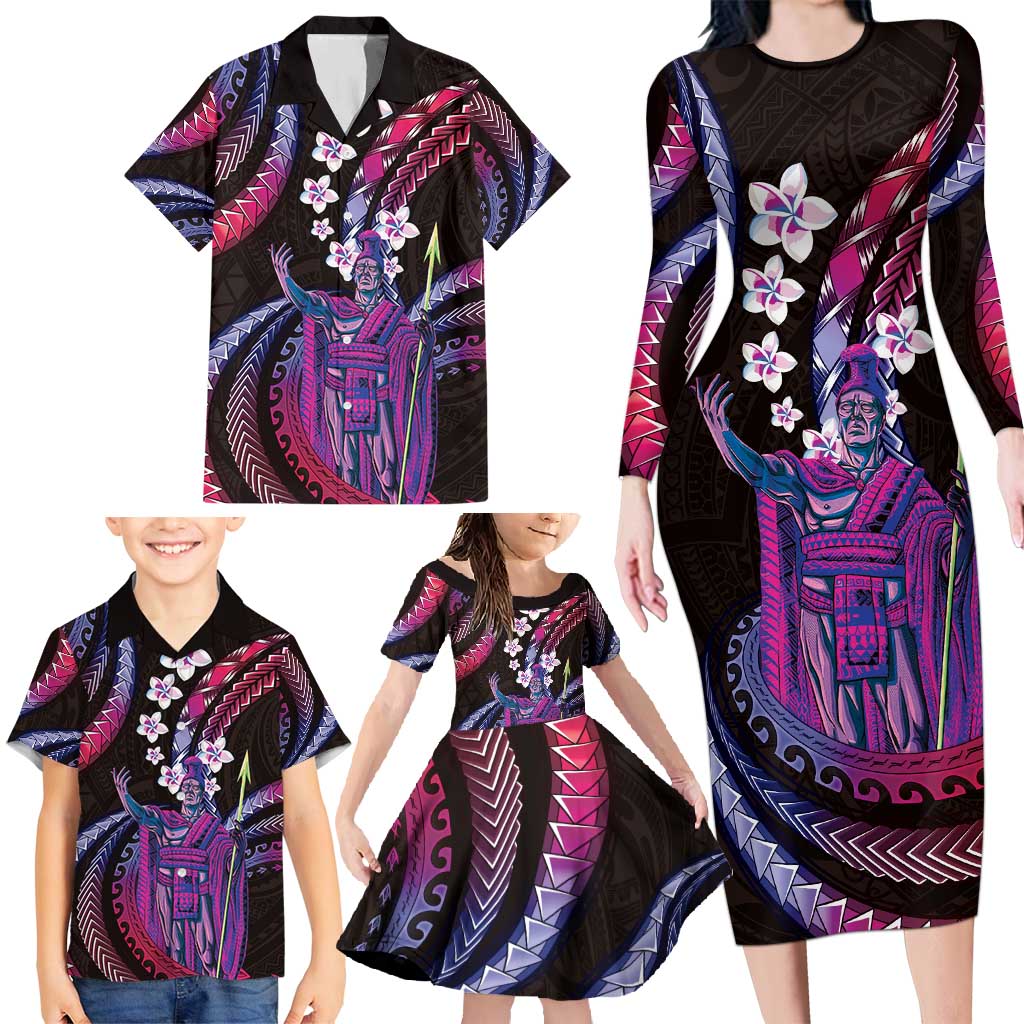 Hawaii King Kamehameha Family Matching Long Sleeve Bodycon Dress and Hawaiian Shirt Fantastic Plumeria Sweet Vibes LT01 - Polynesian Pride