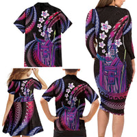 Hawaii King Kamehameha Family Matching Long Sleeve Bodycon Dress and Hawaiian Shirt Fantastic Plumeria Sweet Vibes LT01 - Polynesian Pride