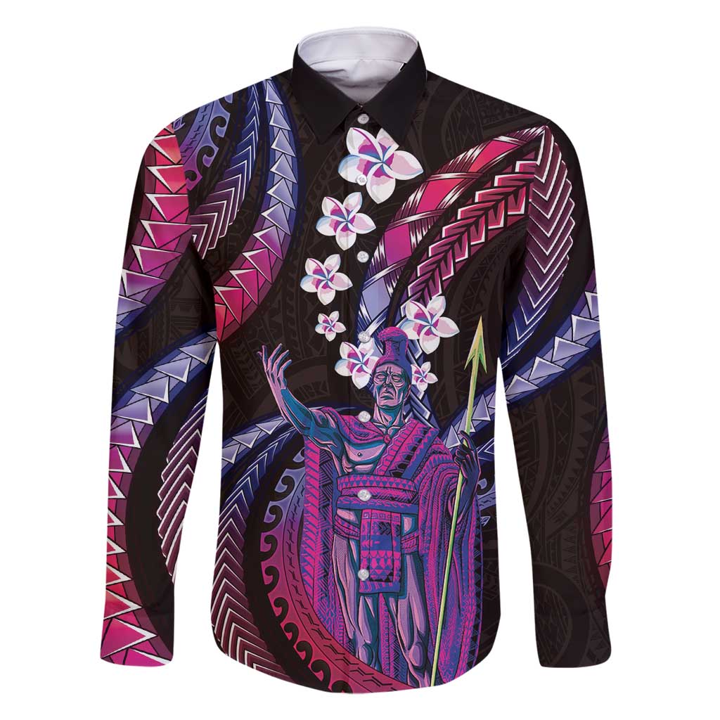 Hawaii King Kamehameha Family Matching Mermaid Dress and Hawaiian Shirt Fantastic Plumeria Sweet Vibes LT01 Dad's Shirt - Long Sleeve Pink - Polynesian Pride