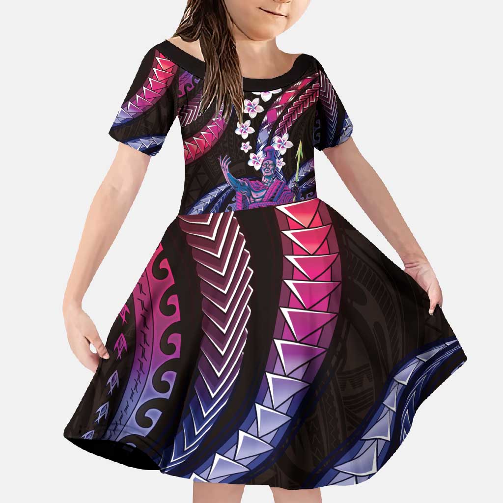 Hawaii King Kamehameha Family Matching Off Shoulder Maxi Dress and Hawaiian Shirt Fantastic Plumeria Sweet Vibes LT01 Daughter's Dress Pink - Polynesian Pride