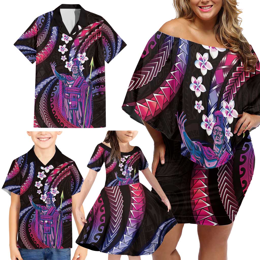 Hawaii King Kamehameha Family Matching Off Shoulder Short Dress and Hawaiian Shirt Fantastic Plumeria Sweet Vibes LT01 - Polynesian Pride