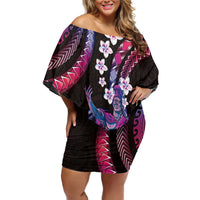 Hawaii King Kamehameha Family Matching Off Shoulder Short Dress and Hawaiian Shirt Fantastic Plumeria Sweet Vibes LT01 Mom's Dress Pink - Polynesian Pride