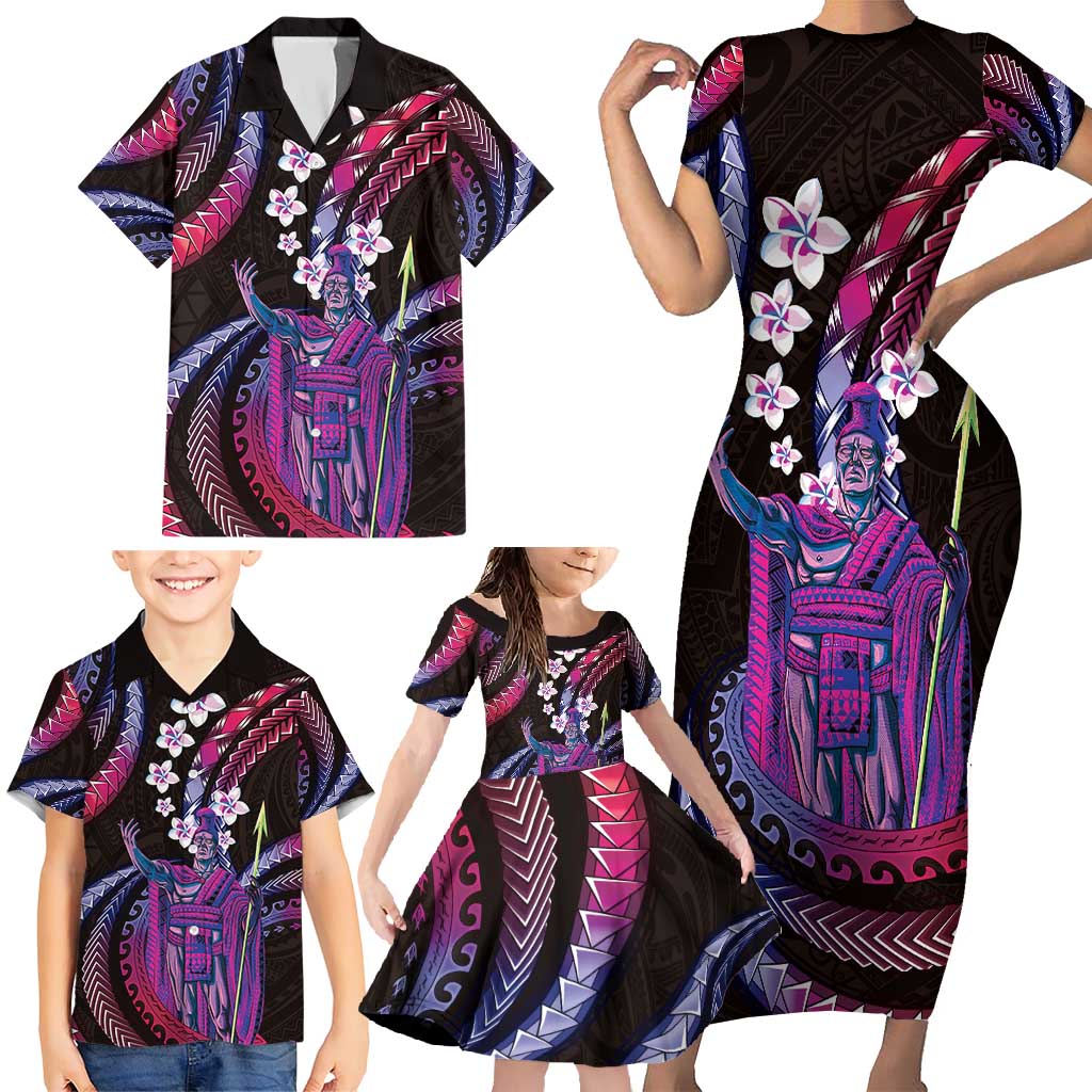 Hawaii King Kamehameha Family Matching Short Sleeve Bodycon Dress and Hawaiian Shirt Fantastic Plumeria Sweet Vibes LT01 - Polynesian Pride