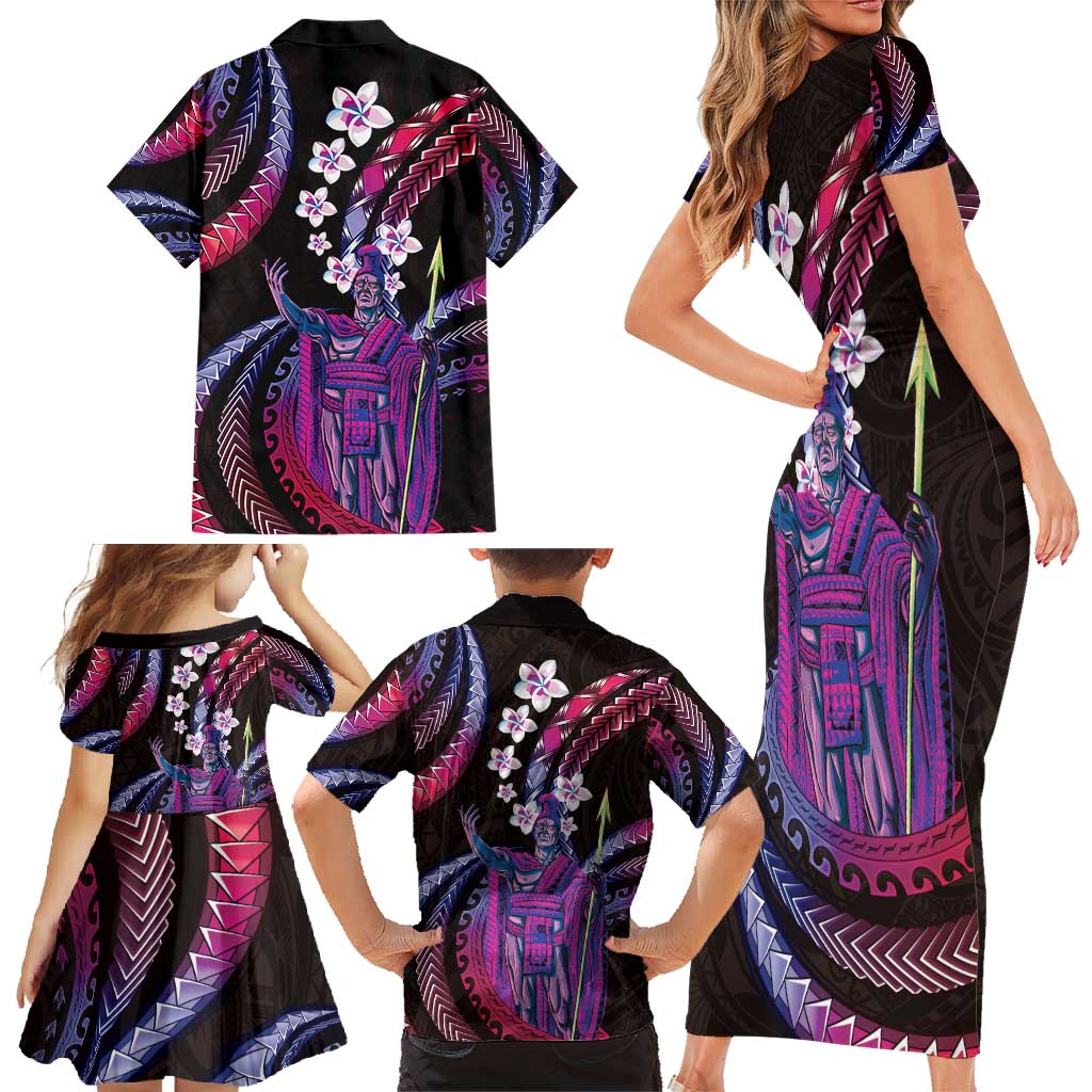 Hawaii King Kamehameha Family Matching Short Sleeve Bodycon Dress and Hawaiian Shirt Fantastic Plumeria Sweet Vibes LT01 - Polynesian Pride