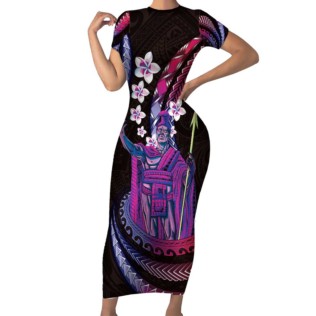 Hawaii King Kamehameha Family Matching Short Sleeve Bodycon Dress and Hawaiian Shirt Fantastic Plumeria Sweet Vibes LT01 Mom's Dress Pink - Polynesian Pride