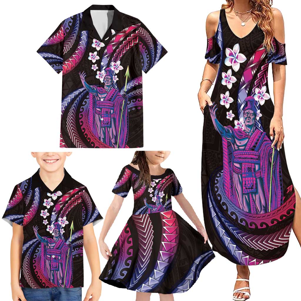 Hawaii King Kamehameha Family Matching Summer Maxi Dress and Hawaiian Shirt Fantastic Plumeria Sweet Vibes LT01 - Polynesian Pride