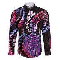 Hawaii King Kamehameha Family Matching Tank Maxi Dress and Hawaiian Shirt Fantastic Plumeria Sweet Vibes LT01 Dad's Shirt - Long Sleeve Pink - Polynesian Pride